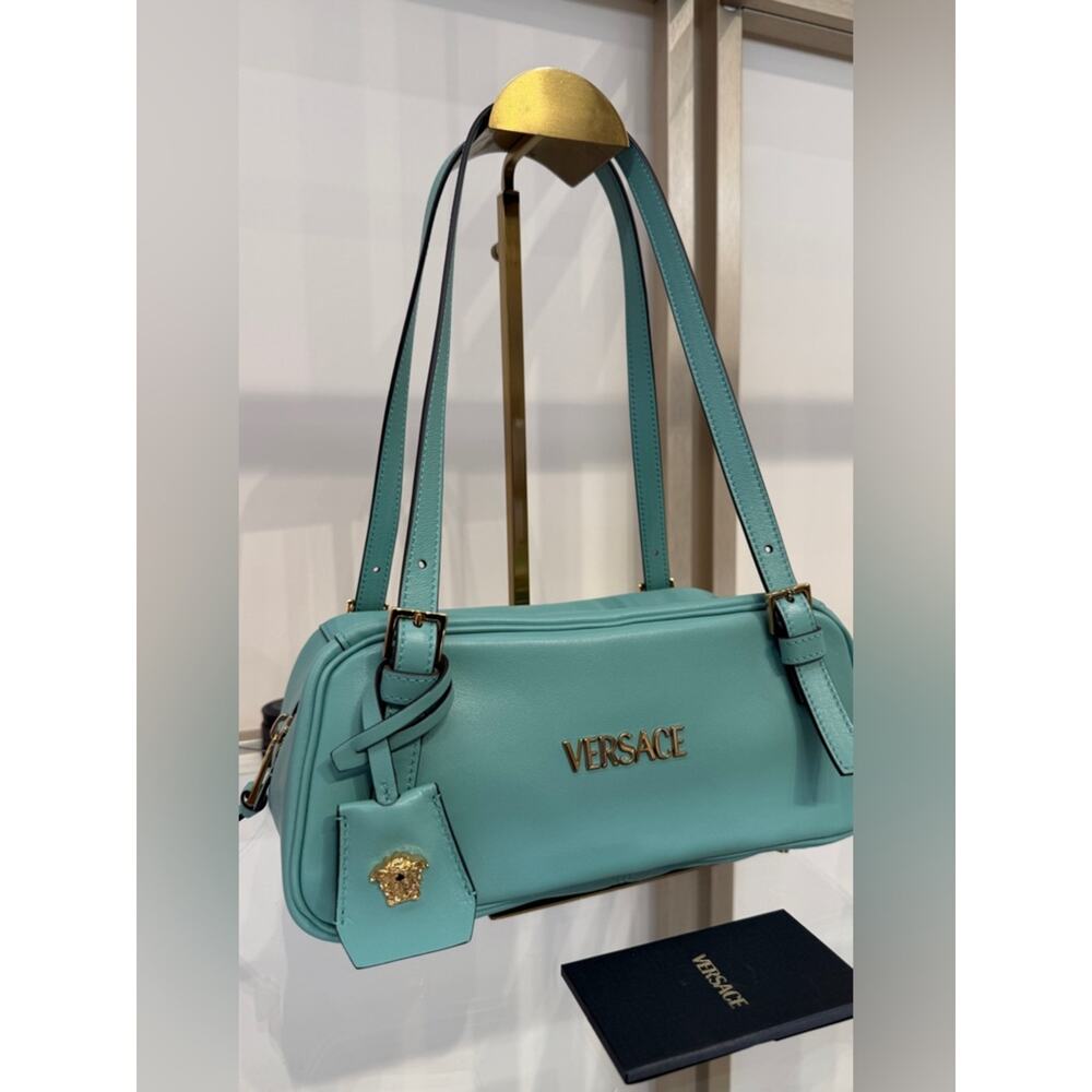 Versace tag shoulder bag leather green NEW - Picture 3 of 8